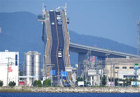 The Eshima Ohashi Bridge In Japan Looks Like A Straight Vertical Road