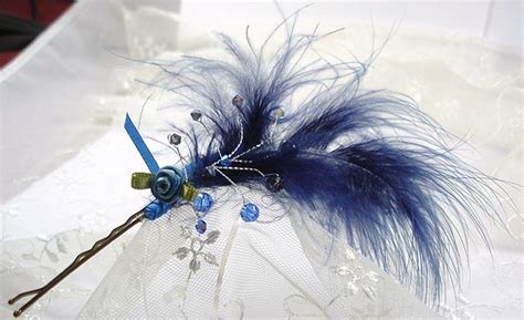 Tiaraonline Feather Satin Flower Crystal Bridal Hairpin Fifi Feather Hairpin