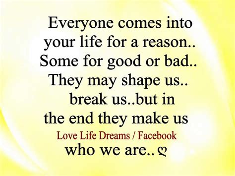 Love Life Dreams Everyone Comes Into Your Life For A Reason