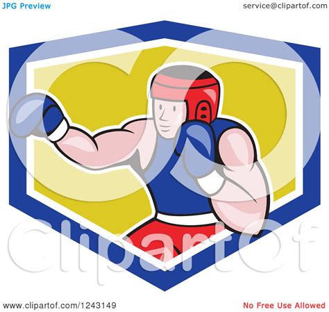 Clipart Of A Cartoon Caucasian Male Boxer Punching In A Shield