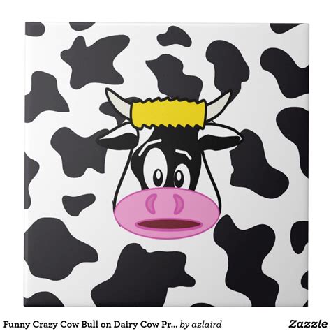 Funny Crazy Cow Bull On Dairy Cow Print Pattern Tile Zazzle Cow