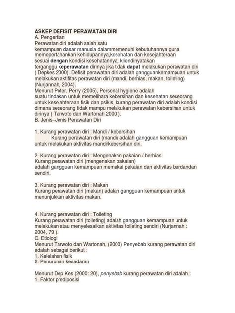Check spelling or type a new query. Asuhan keperawatan DEFISIT PERAWATAN DIRI