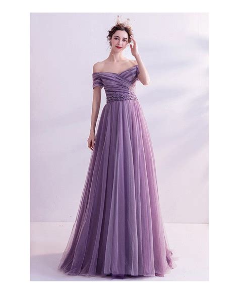 Gorgeous Pleated Purple Tulle Prom Dress Long With Sequins Wholesale