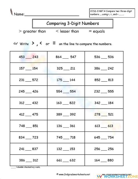 Comparing Whole Numbers Within 1000 Worksheet