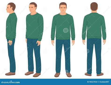 Man Front Back And Side View Vector Illustration