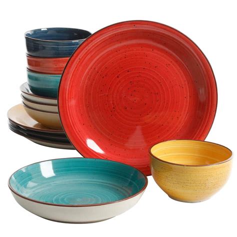 Gibson Home Color Speckle 12 Piece Casual Assorted Colors Stoneware