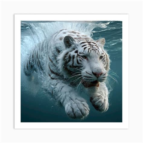 White Tiger Swimming Underwater Art Print By Frank Tout Fy