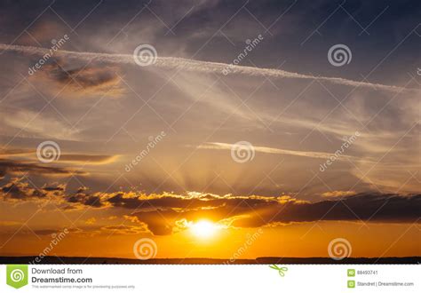 Sunset Sunrise With Clouds Light Rays And Other Atmospheric E Stock