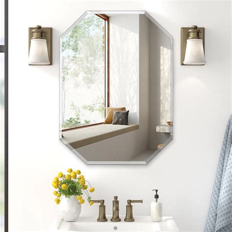 Yoshoot Frameless Octagon Shape Wall Hanging Mirror No Frame Vanity Mirror For Bathroom Living