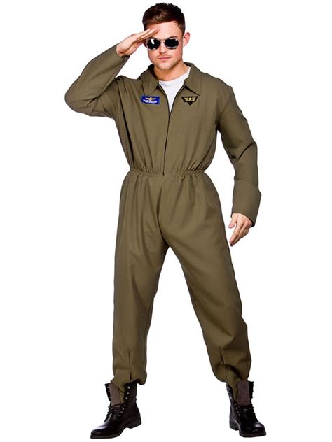 Adult Top Gun Mens Aviator Fancy Dress Costume Top Shot Pilot Outfit 80