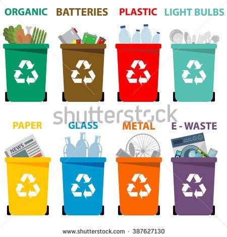 Different Colored Recycle Waste Bins Waste Types Segregation Recycling