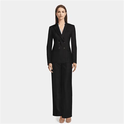 Premium Black Double Breasted Wool Wide Leg Pant Suit 709 Sumissura