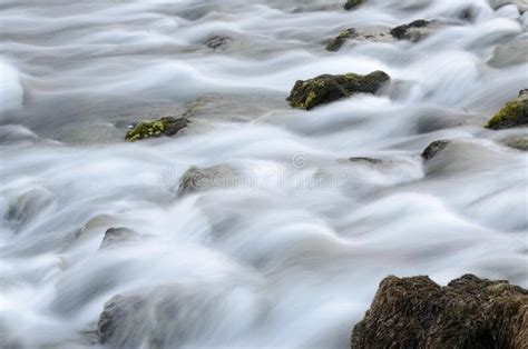 Mountain River Stream In Autumn Long Exposure Crystal Clear Water