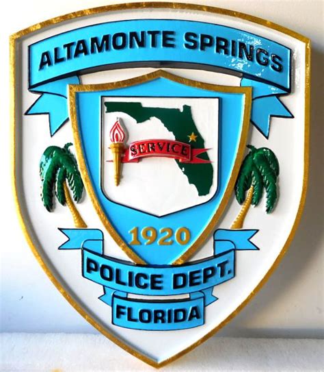 Carved 3 D Wall Plaque Of The Shoulder Patch Of The Altamonte Police Department In Florida This