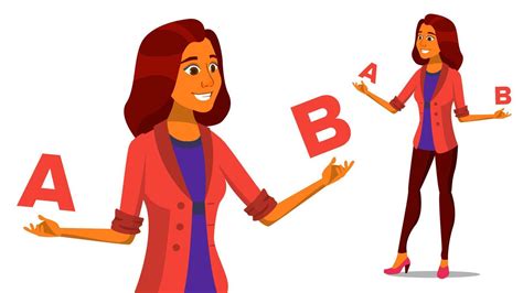 European Woman Comparing A With B Vector Creative Idea Balancing