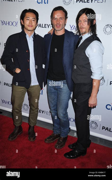 New York Ny October 11 Steven Yeun Andrew Lincoln Norman Reedus Attends The 2nd Annual