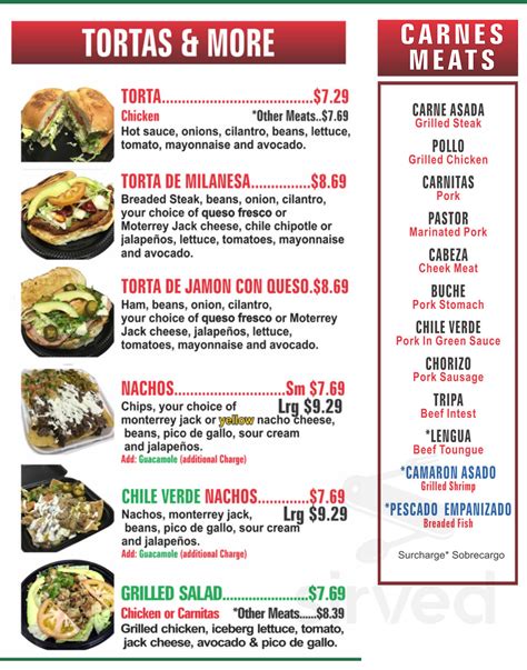 Tacos La Villa Mexican Grill Menu In Bakersfield California Usa