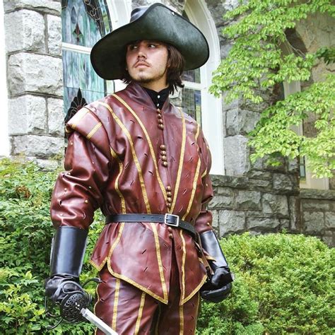 Swordsmans Leather Doublet In Brown With Gold Trim