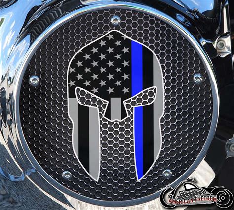 Custom Derby Cover Thin Blue Line Spartan Helmet Harley Davidson