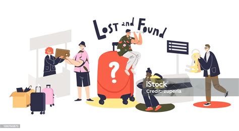 Lost And Found Service Concept With Cartoons Loosing And Finding