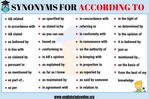 Synonym For In Agreement According To Synonym List Of 35 Popular Synonyms For According To ...