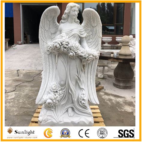 Natural Stone Carving Pure White Marble Angel Sculpture For Garden