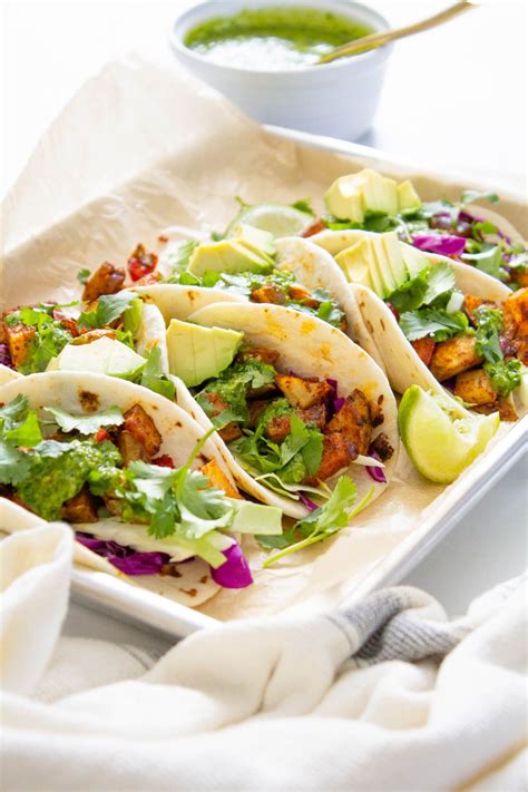 Although fried fish tacos are delicious, they're a lot higher in calories and fat than roasted or grilled fish. Roasted Potato Tacos with Chimichurri | Recipe | Food ...