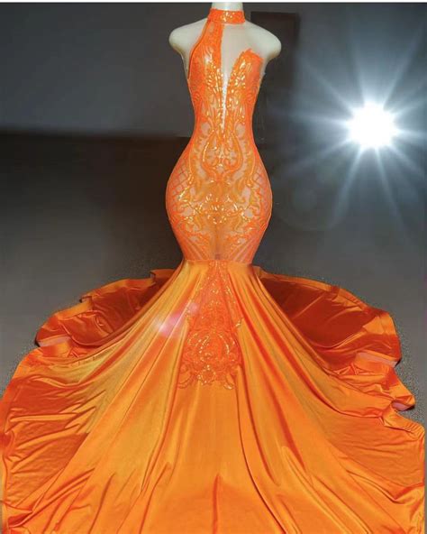 Orange Prom Dresses Sexy Prom Dresses High Neck Prom Dresses Mermaid Prom Dresses Sexy Prom