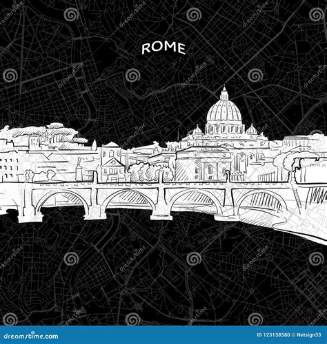 Rome Skyline With Map Stock Vector Illustration Of Building 123138580