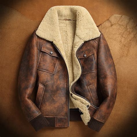 B3 Sheepskin Jacket Rust Color Vintage Shearling Jacket Mens Sheepskin