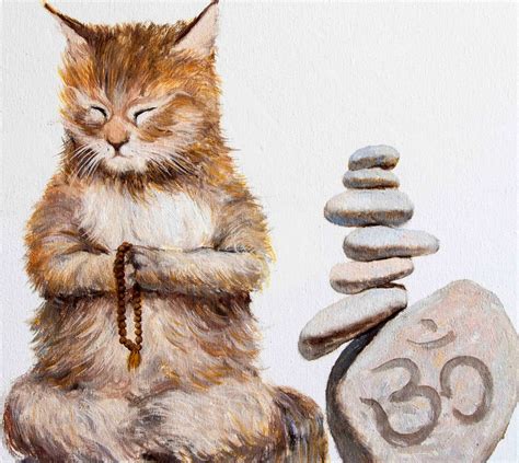 Meditation Cat Print On Canvas Cat Print Print Wall Art Etsy