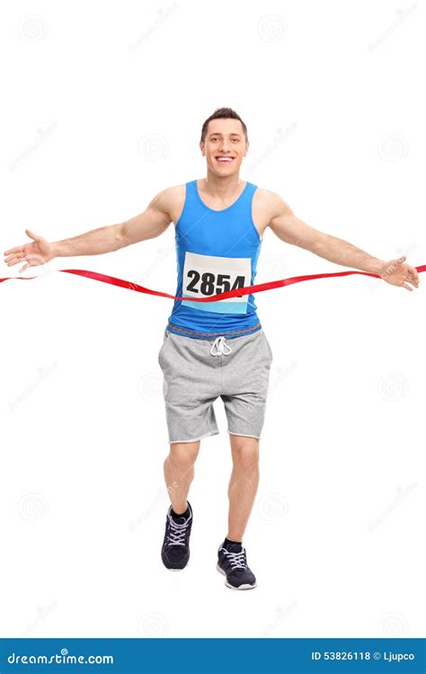 Male Runner Crossing The Finish Line Stock Photo Image Of Expression