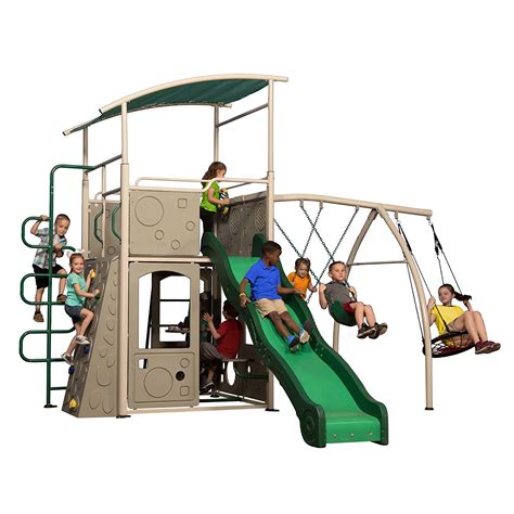 Backyard Discovery Castle Grey Metal Swing Set And Outdoor Playground