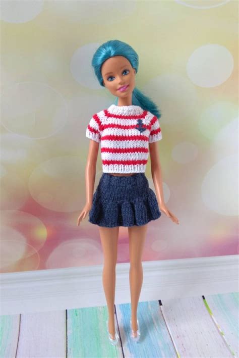 Barbie Doll Clothes Hand Knitted Shirt With White And Red Etsy