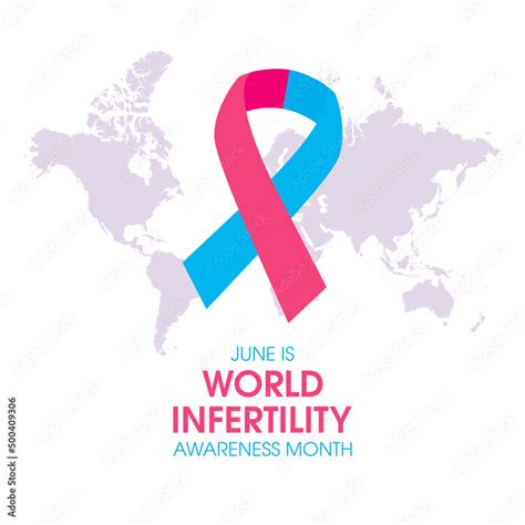 June Is World Infertility Awareness Month Vector Pink And Blue Awareness Ribbon With World Map