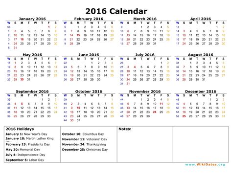 2016 Calendar