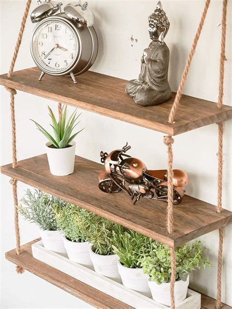 3 Tier Vintage Shabby Chic Shelving With Rope Shelf Rustic Floating