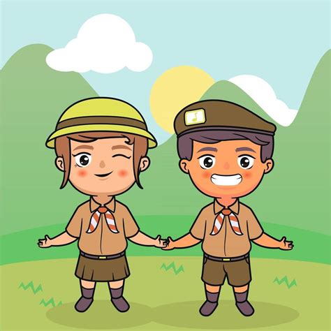 Pramuka Indonesian Scout Couple Kids Illustration 2929374 Vector Art At