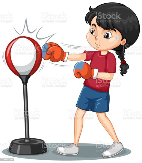 A Girl Cartoon Character Doing Boxing Exercise Stock Illustration