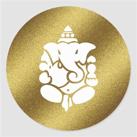 Ganesha Golden Glitter Classic Round Sticker Zazzle
