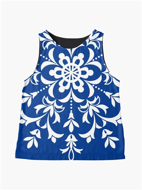 Ethnic Floral Kaleidoscope Pattern In Blue And White Sleeveless Top