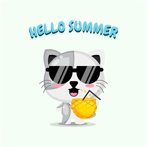 Cute Cat Mascot Carrying Pineapple Juice With Summer Greetings 2745736