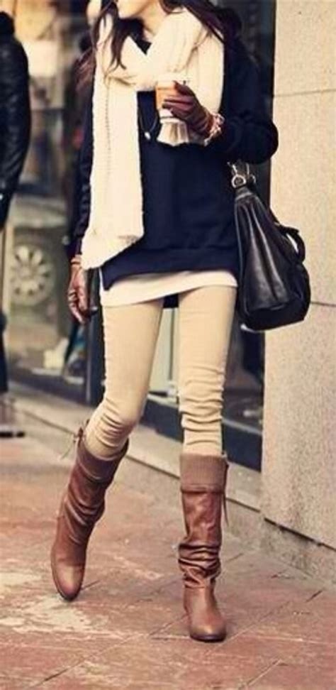 Shoes Sweater Scarf Brown Leather Boots Gloves Bag Winter Outfits