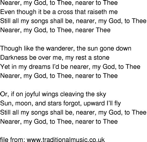 Old Time Song Lyrics Nearer My God To Thee
