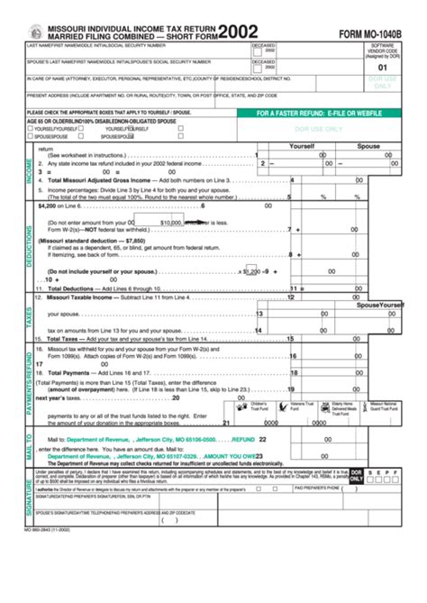 Form Mo 1040b Missouri Individual Income Tax Return Married Filing