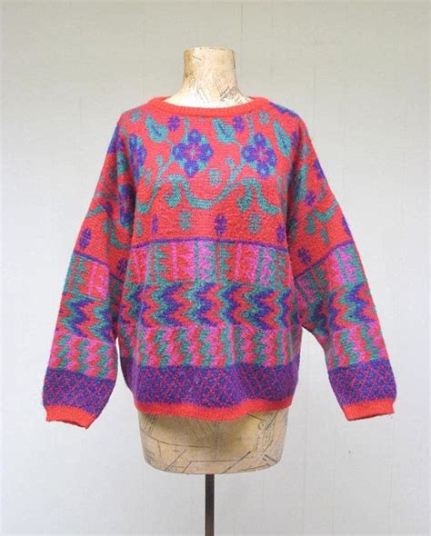 Vintage 1980s Sweater 80s Benetton Bright Slouchy Floral Knit Etsy