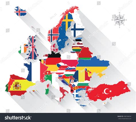 Europe Map Combined With Country Flags All Royalty Free Stock Vector