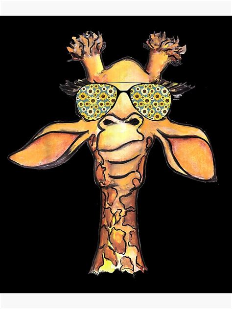 Giraffe Wearing Glasses Sunflower Aviator Sunglasses Poster For Sale