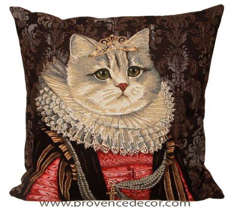 Cat Queen Isabella European Belgian Gobelin Tapestry Throw Pillow Cases