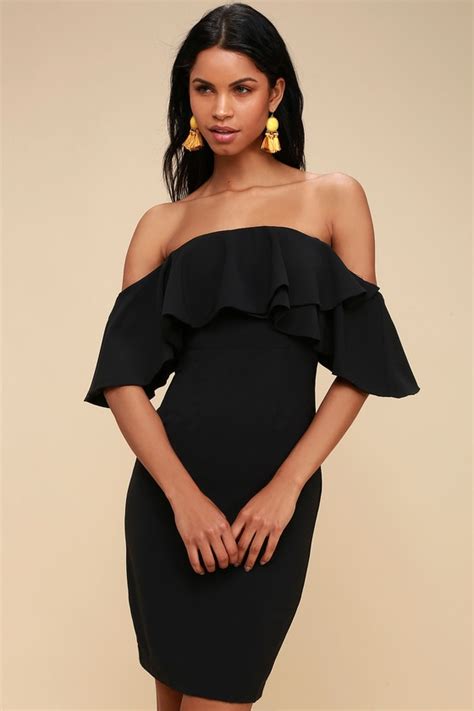 Cute Black Dress Off The Shoulder Dress Bodycon Dress Lulus